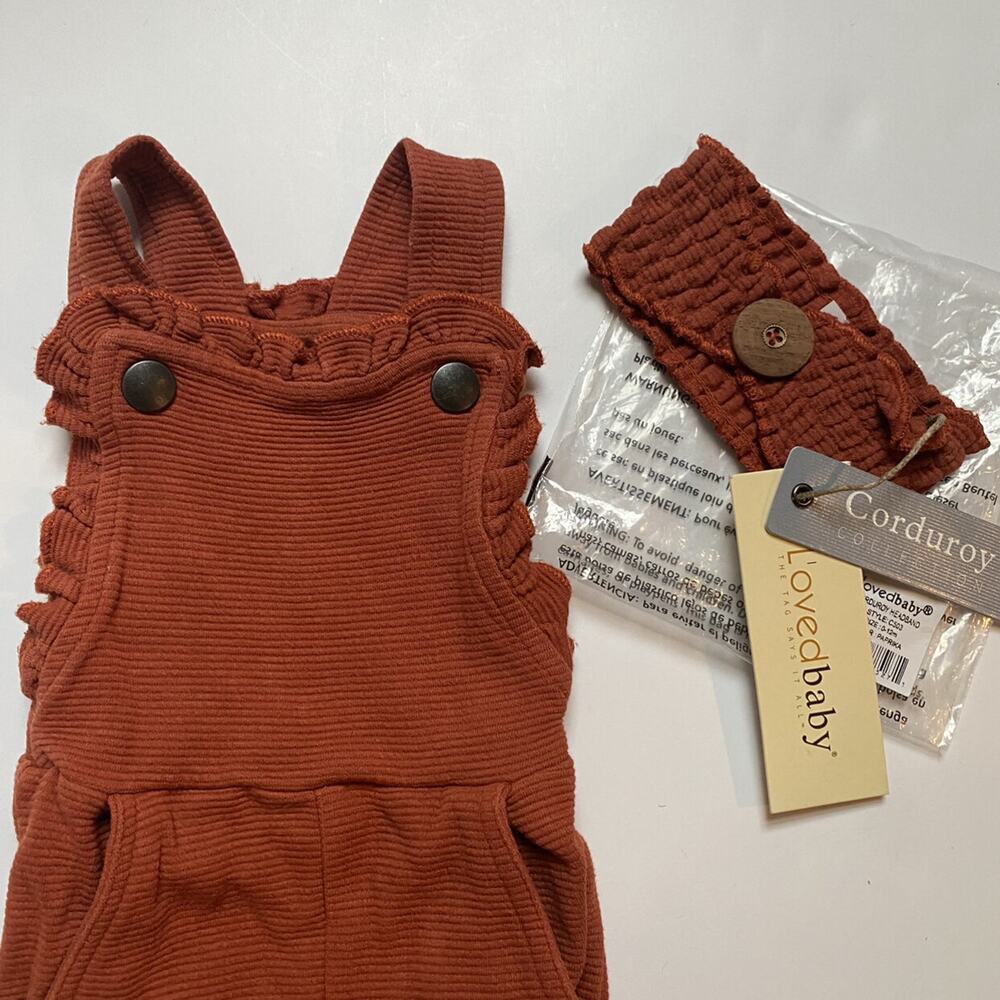 New L'ovedbaby Paprika Rust Ruffle Romper Overalls With Matching Headband